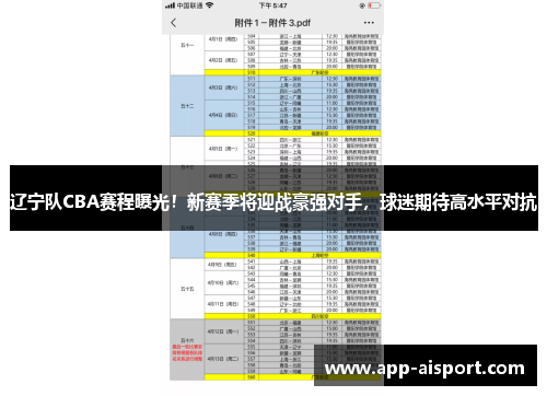 辽宁队CBA赛程曝光！新赛季将迎战豪强对手，球迷期待高水平对抗